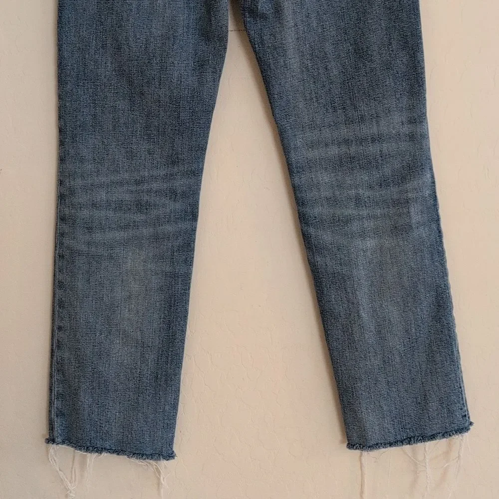 Denim Forum Arlo High Rise Straight Blue Raw Hem Button Fly Jeans Organic - 24